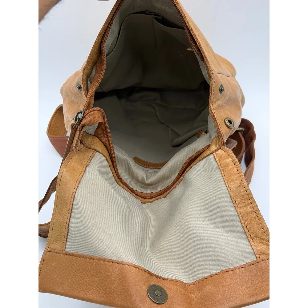 American Leather Co Honey Tan Genuine Leather Flap Backpack Handbag Bag 12x10x4
